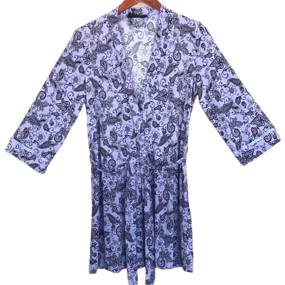 Studio Donatella Floral & Paisley‎ Print Wrap Tie Short Lounge Robe - Picture 1 of 9